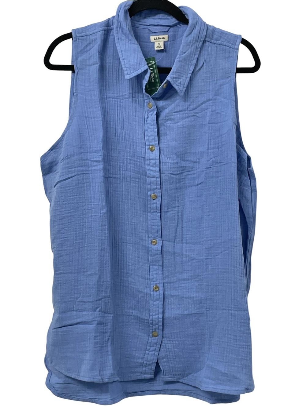 L.L. BEAN Cloud Gauze Sleeveless Button-Down Shirt Cirrus Blue XL
